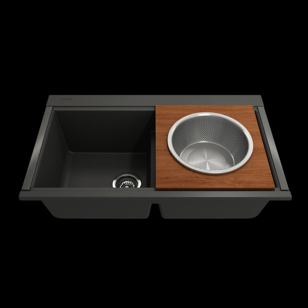 Prep Board Set for Workstation Sinks with Round Steel Mixing Bowl and Colander, Mahogany, 2320 0014