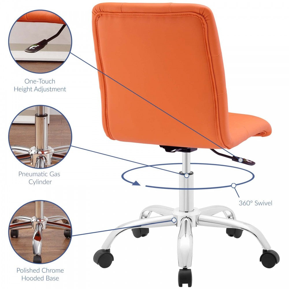 Prim Armless Mid Back Office Chair, Orange