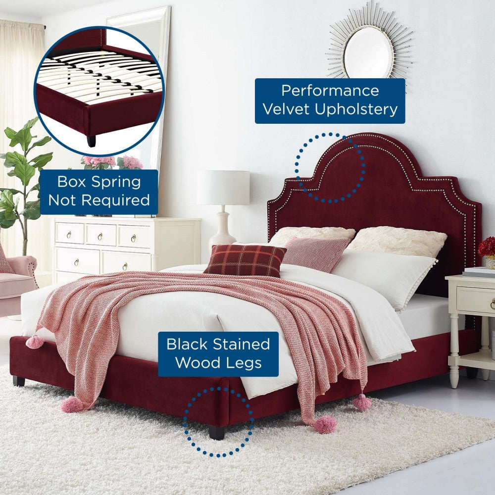 Primrose Queen Performance Velvet Platform Bed, Maroon
