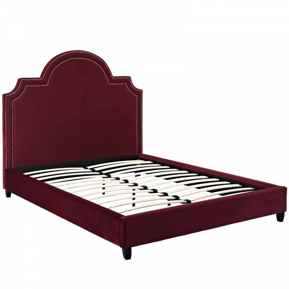 Primrose Queen Performance Velvet Platform Bed, Maroon
