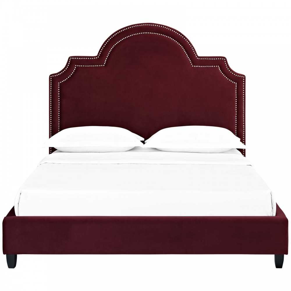 Primrose Queen Performance Velvet Platform Bed, Maroon