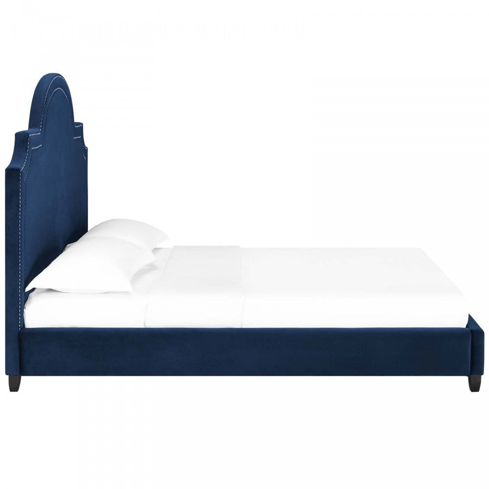 Primrose Queen Performance Velvet Platform Bed, Navy