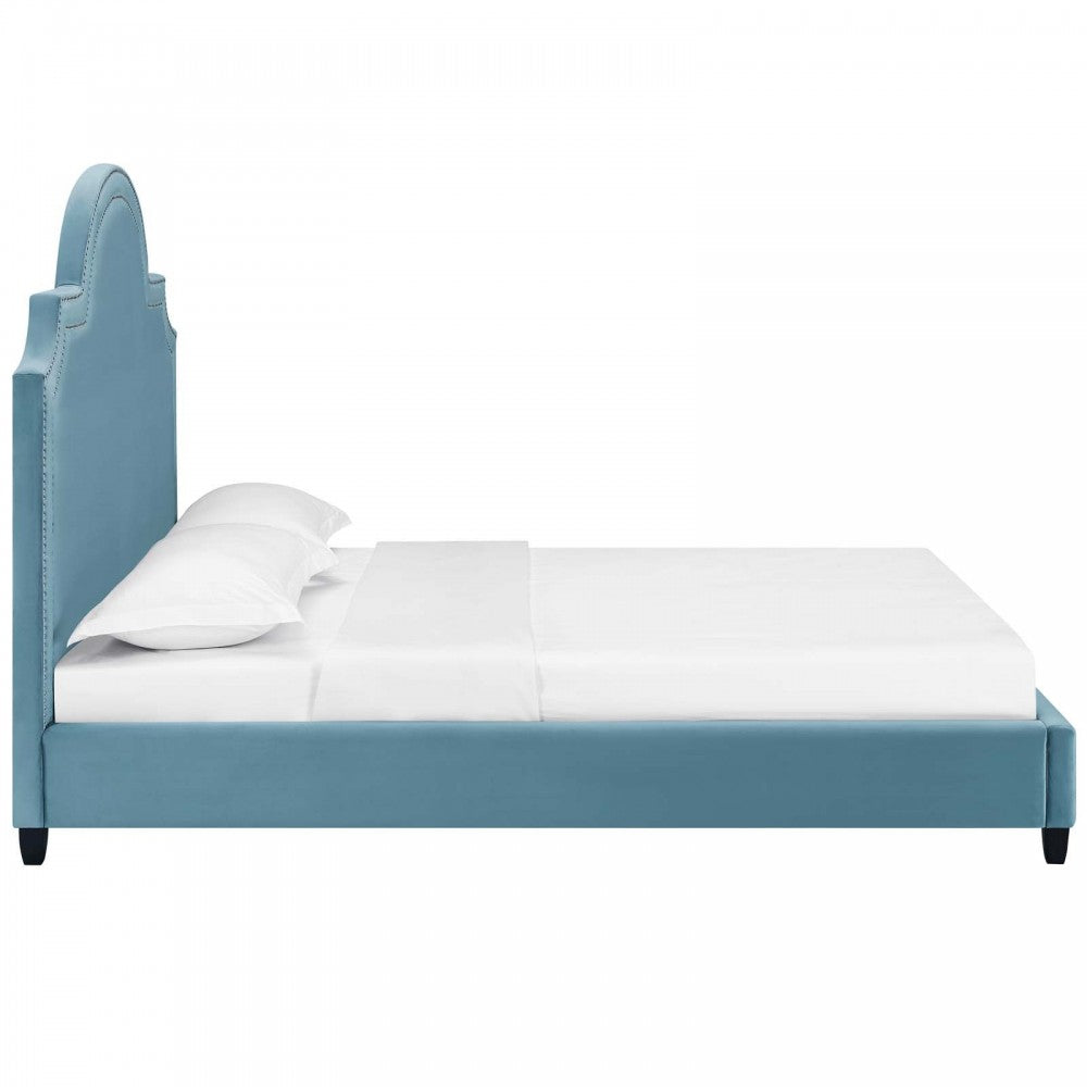 Primrose Queen Performance Velvet Platform Bed, Sea Blue