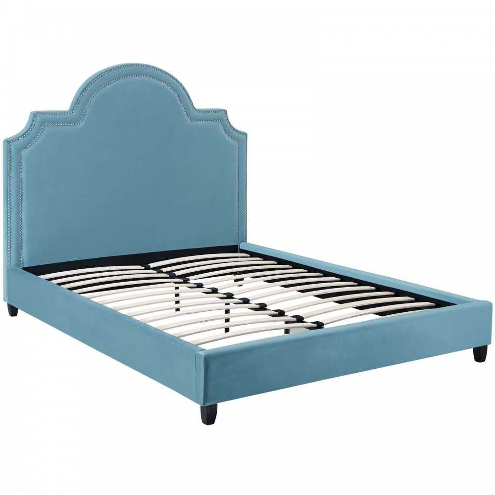 Primrose Queen Performance Velvet Platform Bed, Sea Blue