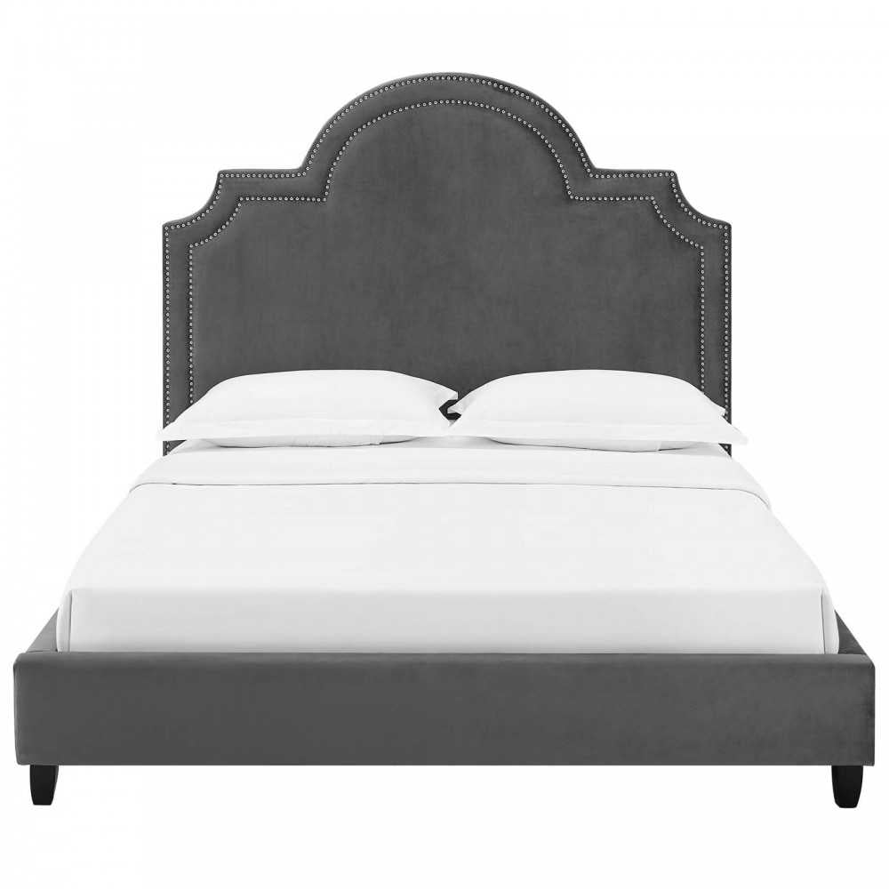 Primrose Queen Performance Velvet Platform Bed, Gray