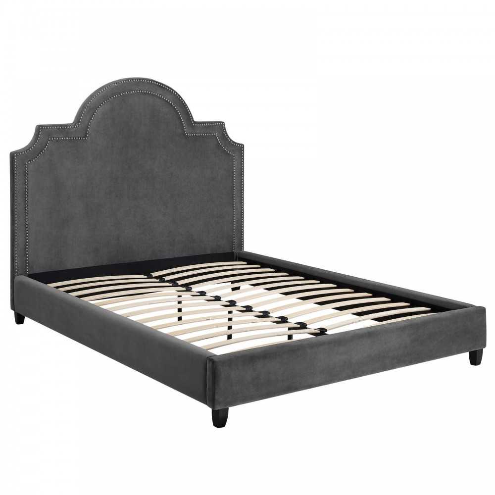 Primrose Queen Performance Velvet Platform Bed, Gray