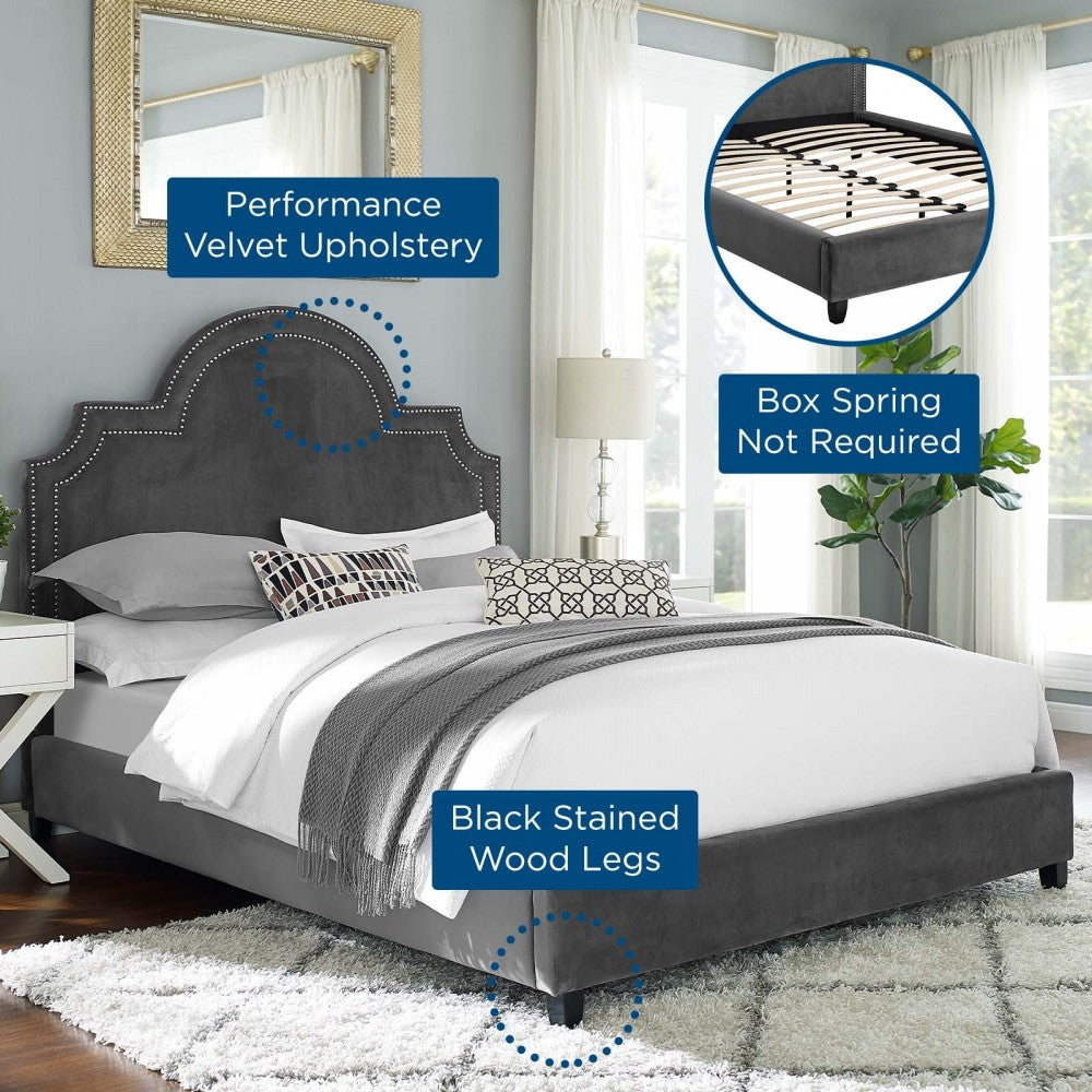 Primrose Queen Performance Velvet Platform Bed, Gray