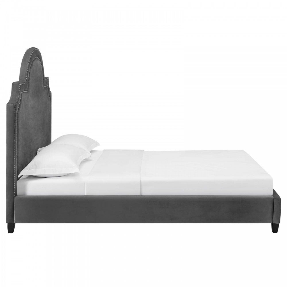 Primrose Queen Performance Velvet Platform Bed, Gray
