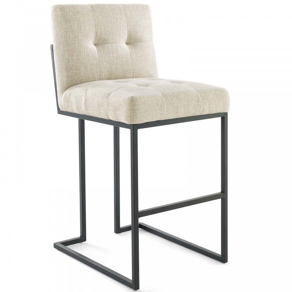 Privy Black Stainless Steel Upholstered Fabric Bar Stool Set of 2, Black Beige