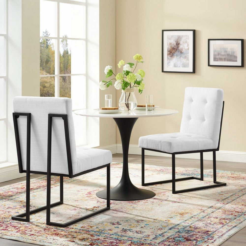 Privy Black Stainless Steel Upholstered Fabric Dining Chair Set of 2, Black White