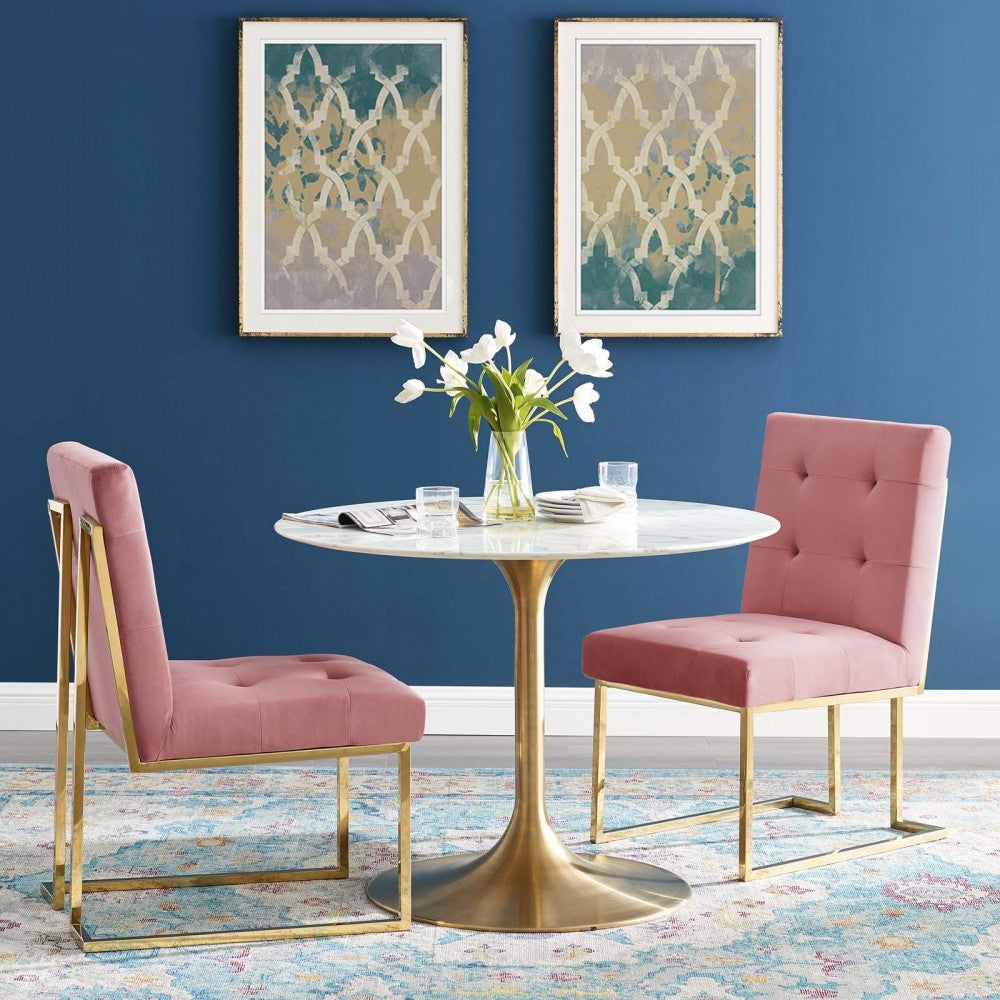 Privy Gold Stainless Steel Performance Velvet Dining Chair Set of 2, Gold Dusty Rose
