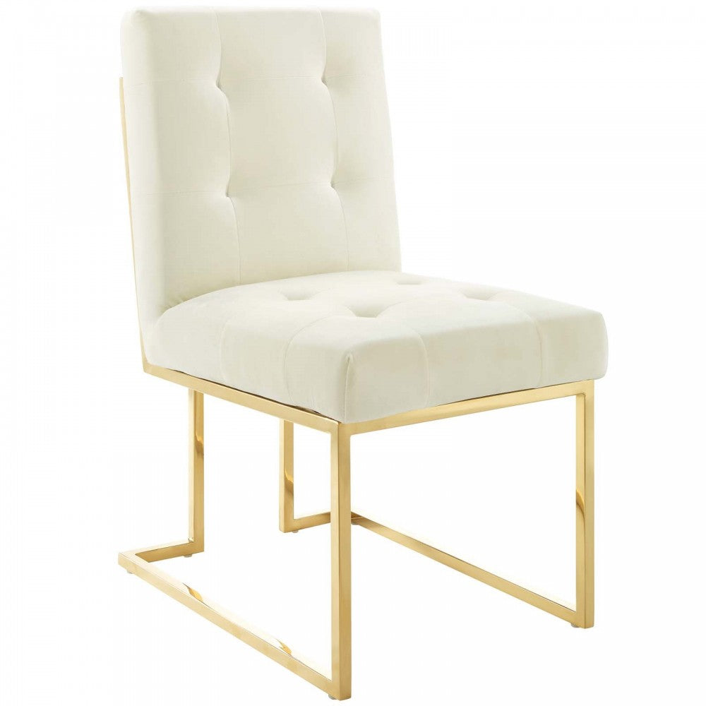 Privy Gold Stainless Steel Performance Velvet Dining Chair Set of 2, Gold Ivory