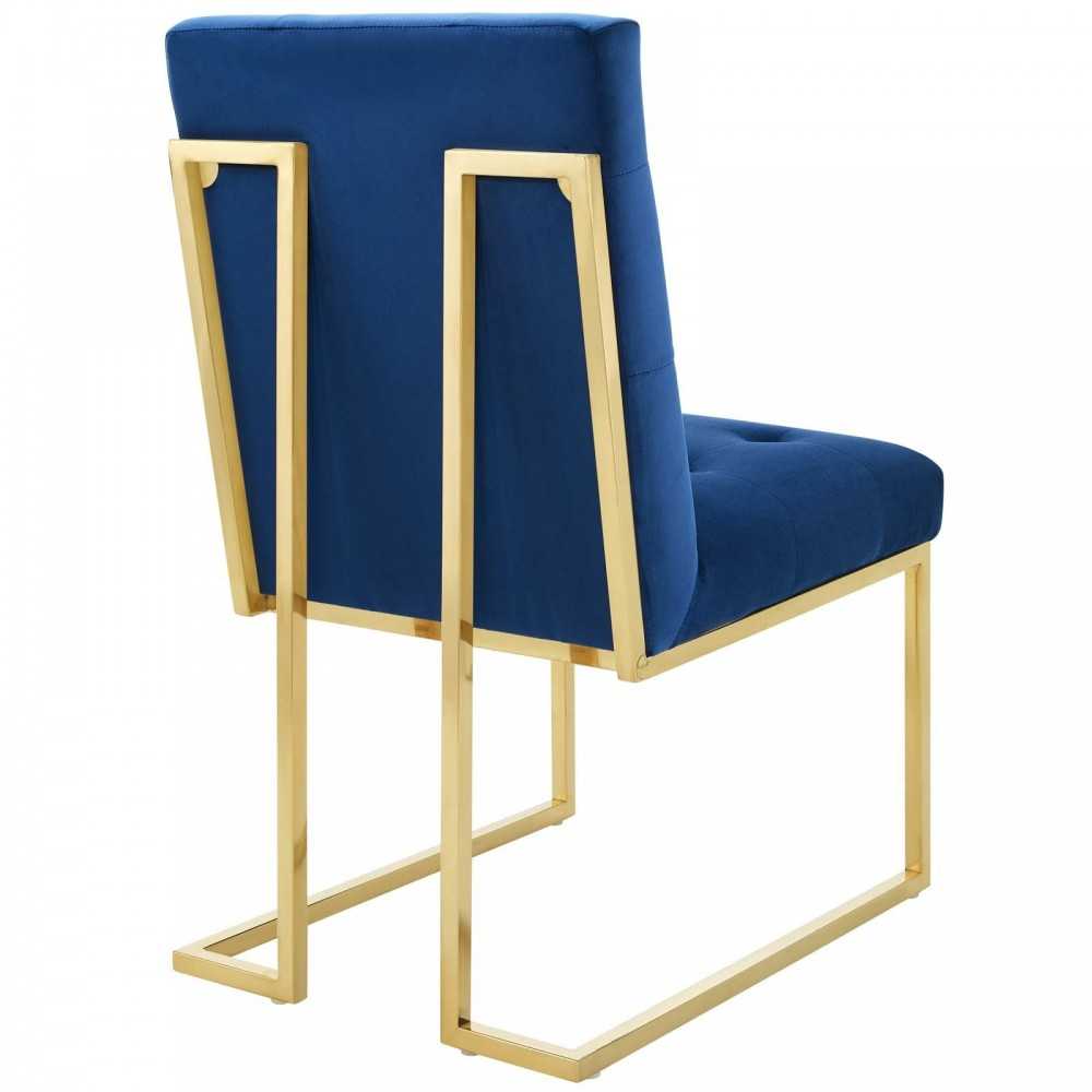 Privy Gold Stainless Steel Performance Velvet Dining Chair Set of 2, Gold Navy