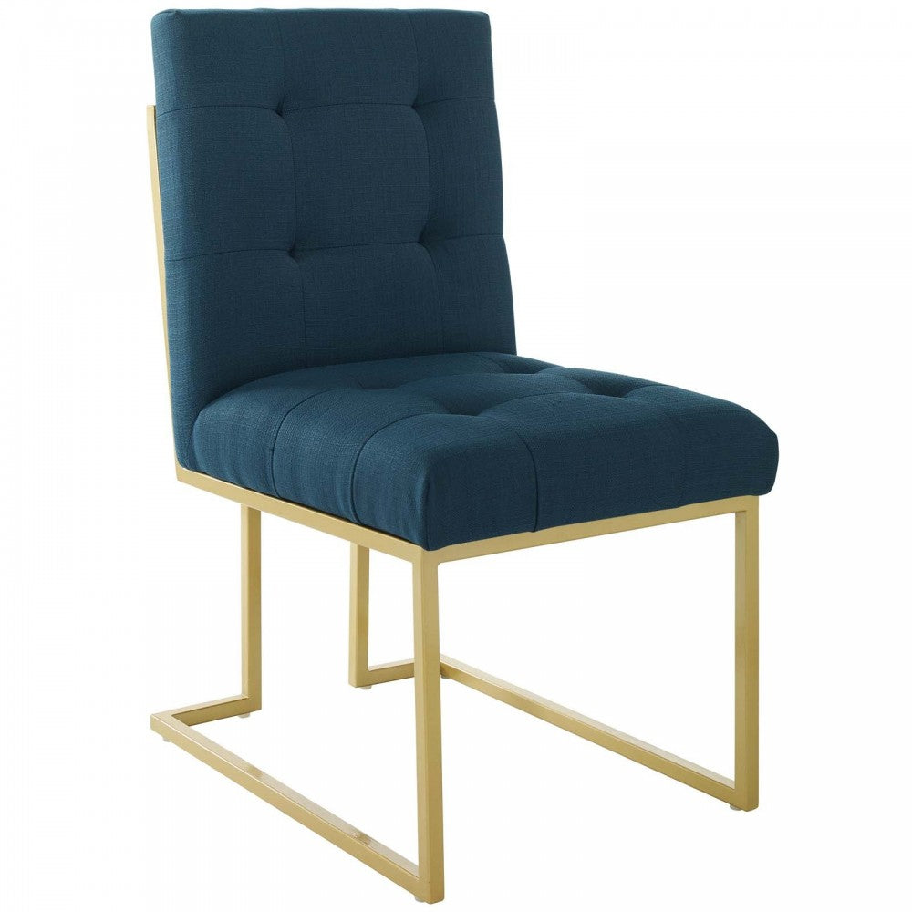 Privy Gold Stainless Steel Upholstered Fabric Dining Accent Chair Set of 2, Gold Azure