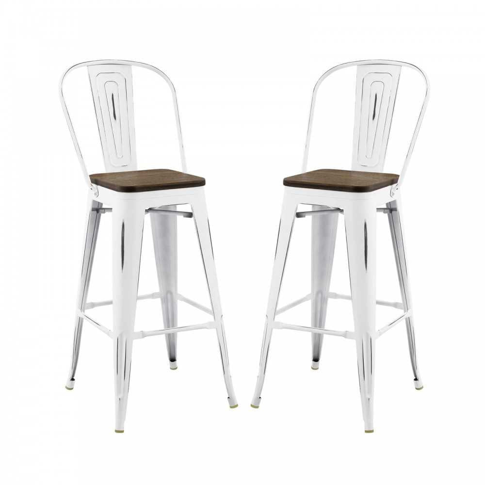 Promenade Bar Stool Metal Set of 2, White