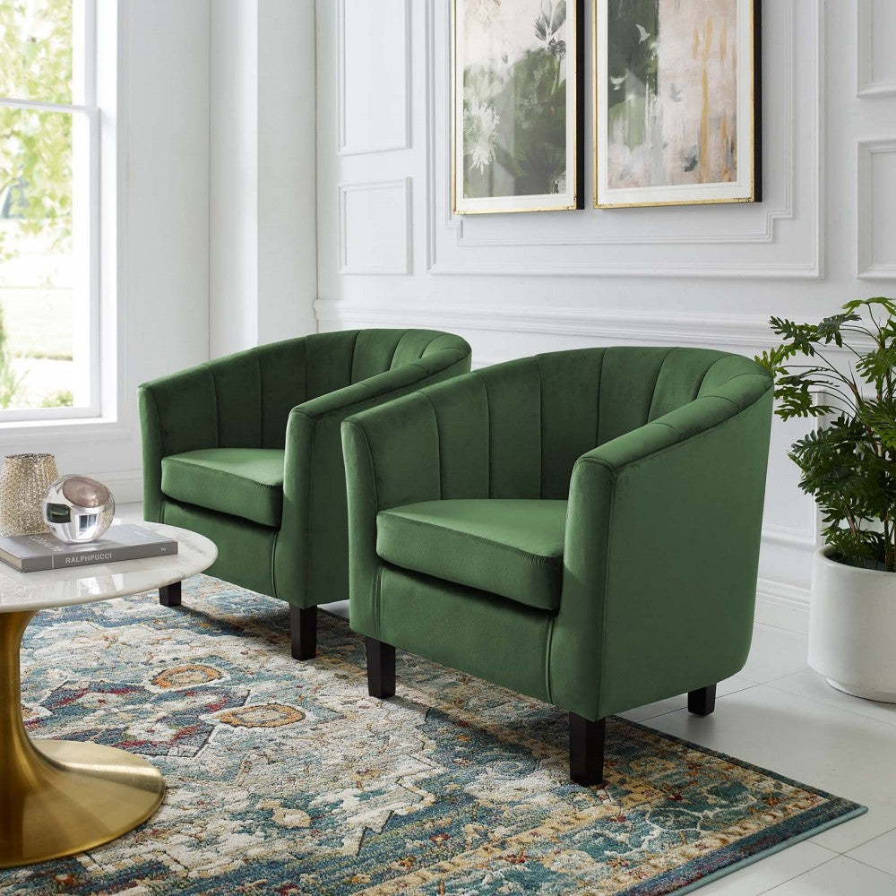 Prospect Channel Tufted Performance Velvet Armchair Set of 2, Emerald