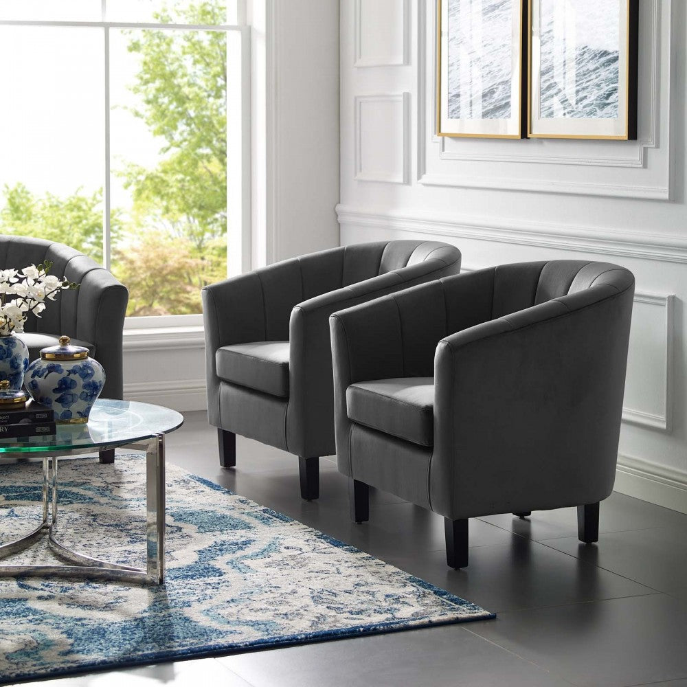 Prospect Channel Tufted Performance Velvet Armchair Set of 2, Gray