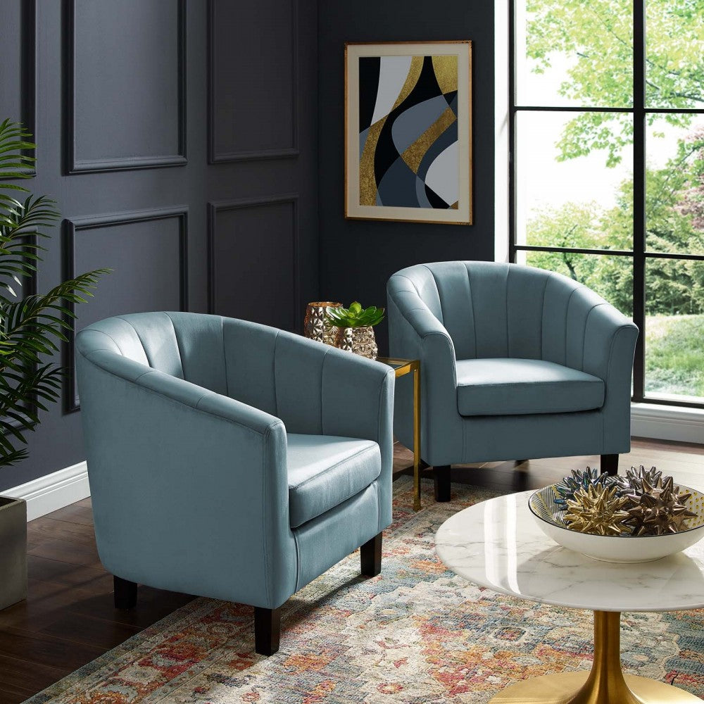 Prospect Channel Tufted Performance Velvet Armchair Set of 2, Light Blue