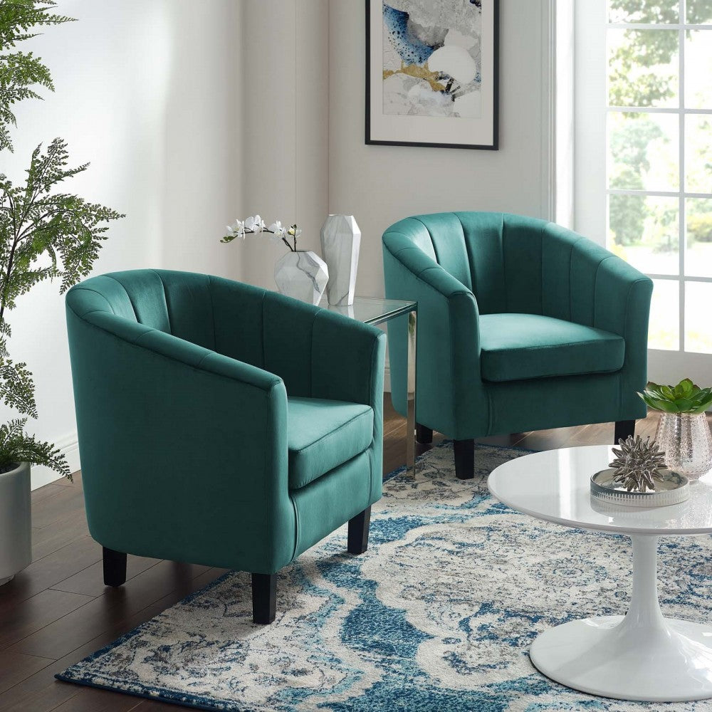 Prospect Channel Tufted Performance Velvet Armchair Set of 2, Teal