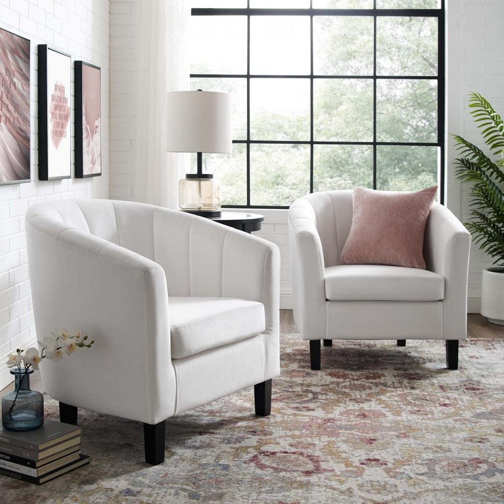 Prospect Channel Tufted Performance Velvet Armchair Set of 2, White