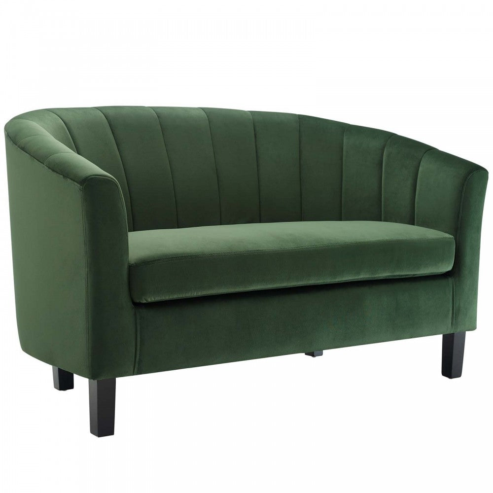 Prospect Channel Tufted Performance Velvet Loveseat and Armchair Set, Emerald