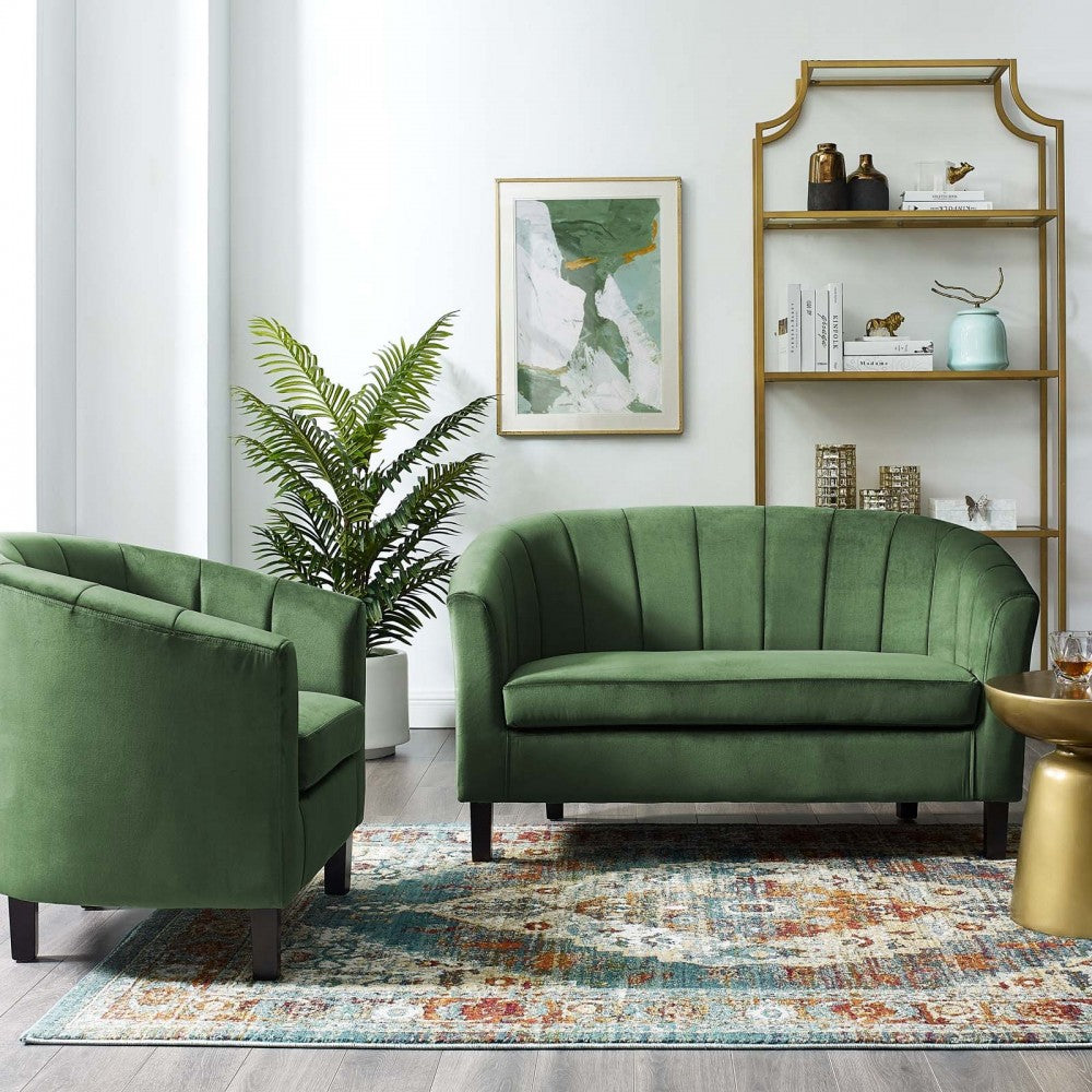 Prospect Channel Tufted Performance Velvet Loveseat and Armchair Set, Emerald