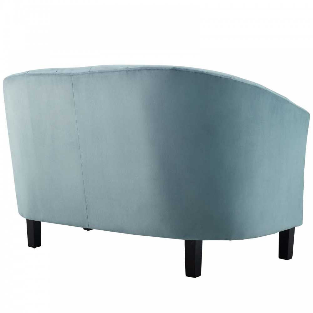 Prospect Channel Tufted Performance Velvet Loveseat and Armchair Set, Light Blue
