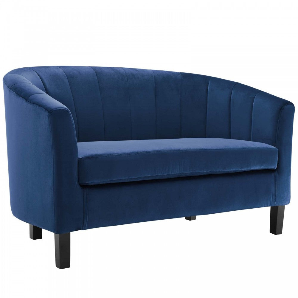 Prospect Channel Tufted Performance Velvet Loveseat and Armchair Set, Navy