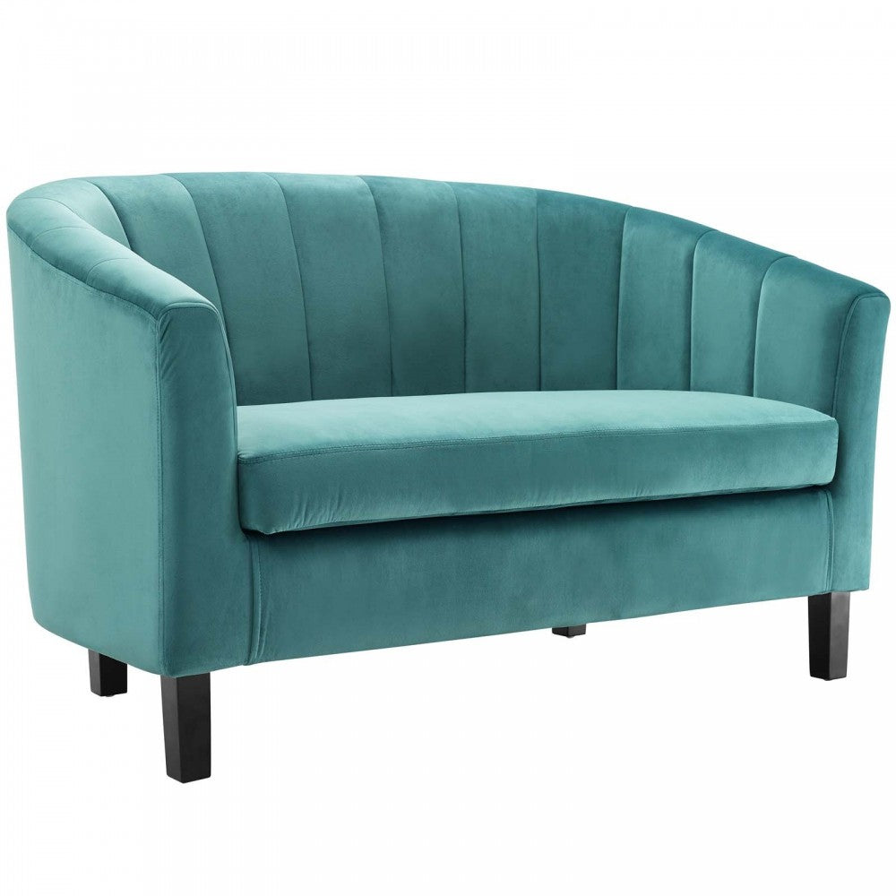 Prospect Channel Tufted Performance Velvet Loveseat and Armchair Set, Teal