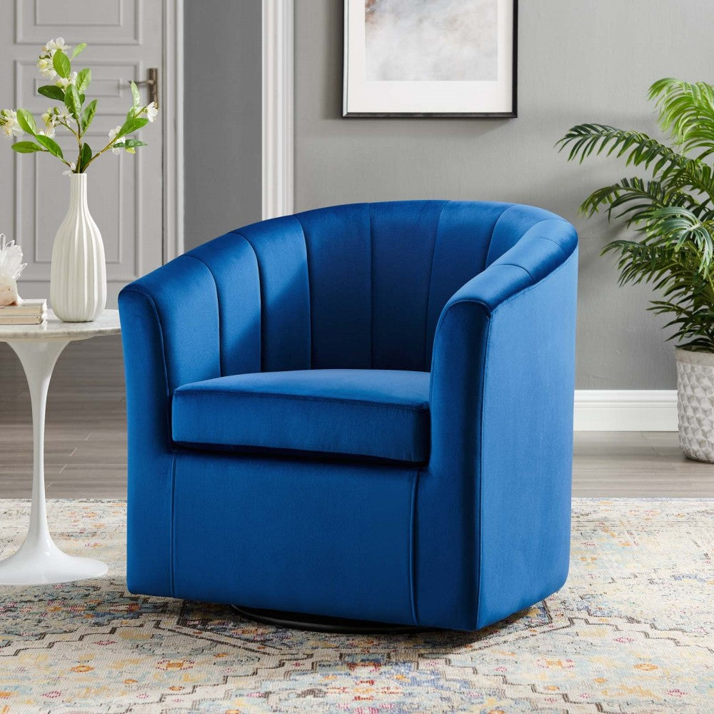Prospect Performance Velvet Swivel Armchair, Navy
