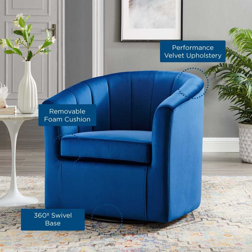 Prospect Performance Velvet Swivel Armchair, Navy