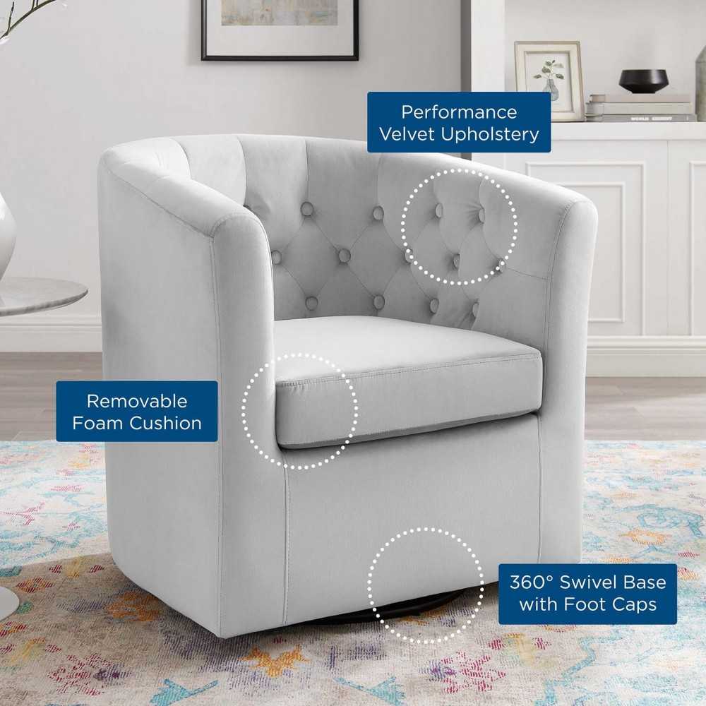 Prospect Tufted Performance Velvet Swivel Armchair, Light Gray