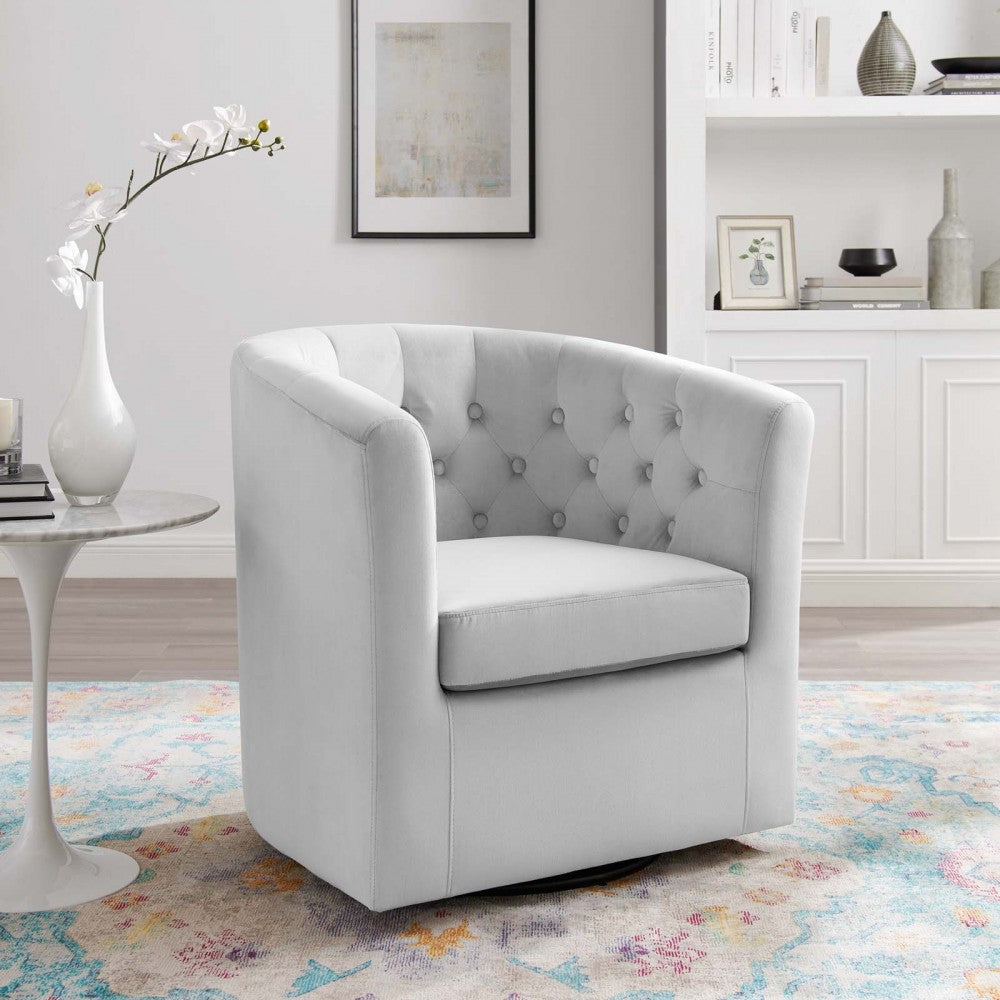 Prospect Tufted Performance Velvet Swivel Armchair, Light Gray