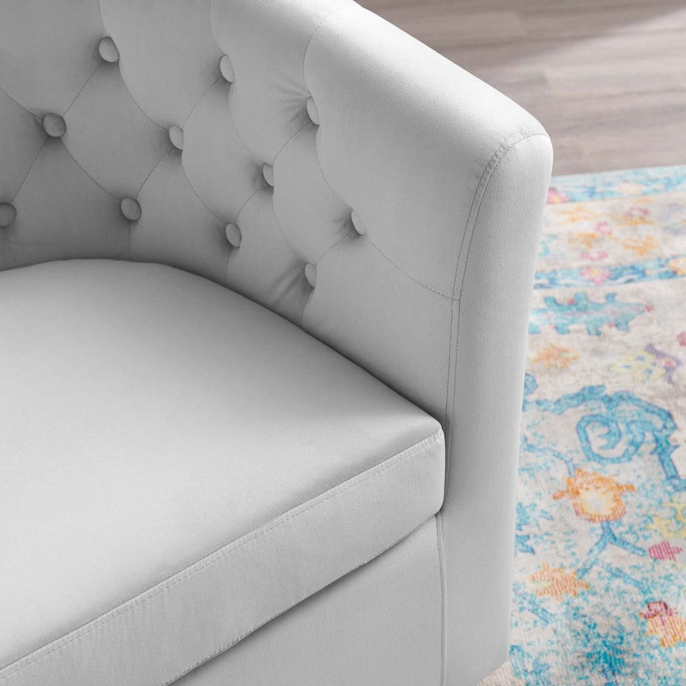 Prospect Tufted Performance Velvet Swivel Armchair, Light Gray