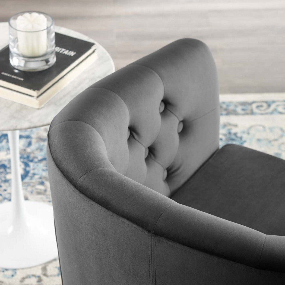 Prospect Tufted Performance Velvet Swivel Armchair, Charcoal