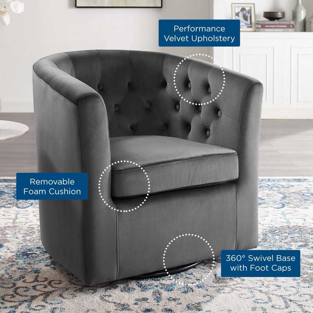 Prospect Tufted Performance Velvet Swivel Armchair, Charcoal