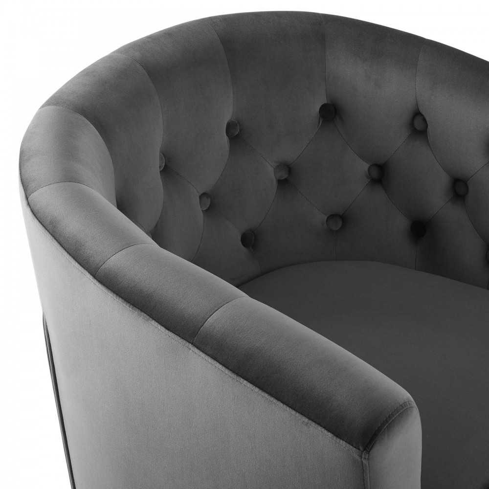 Prospect Tufted Performance Velvet Swivel Armchair, Charcoal