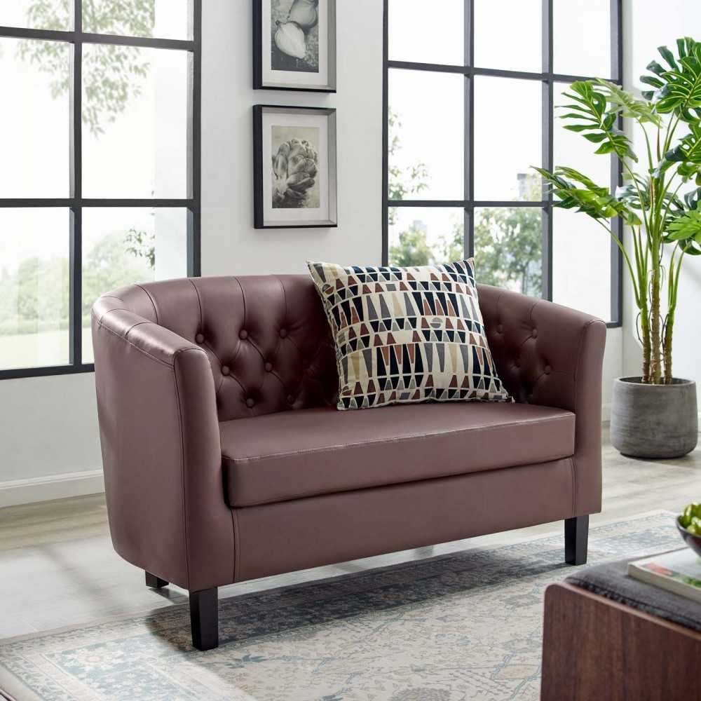 Prospect Upholstered Vinyl Loveseat, Brown