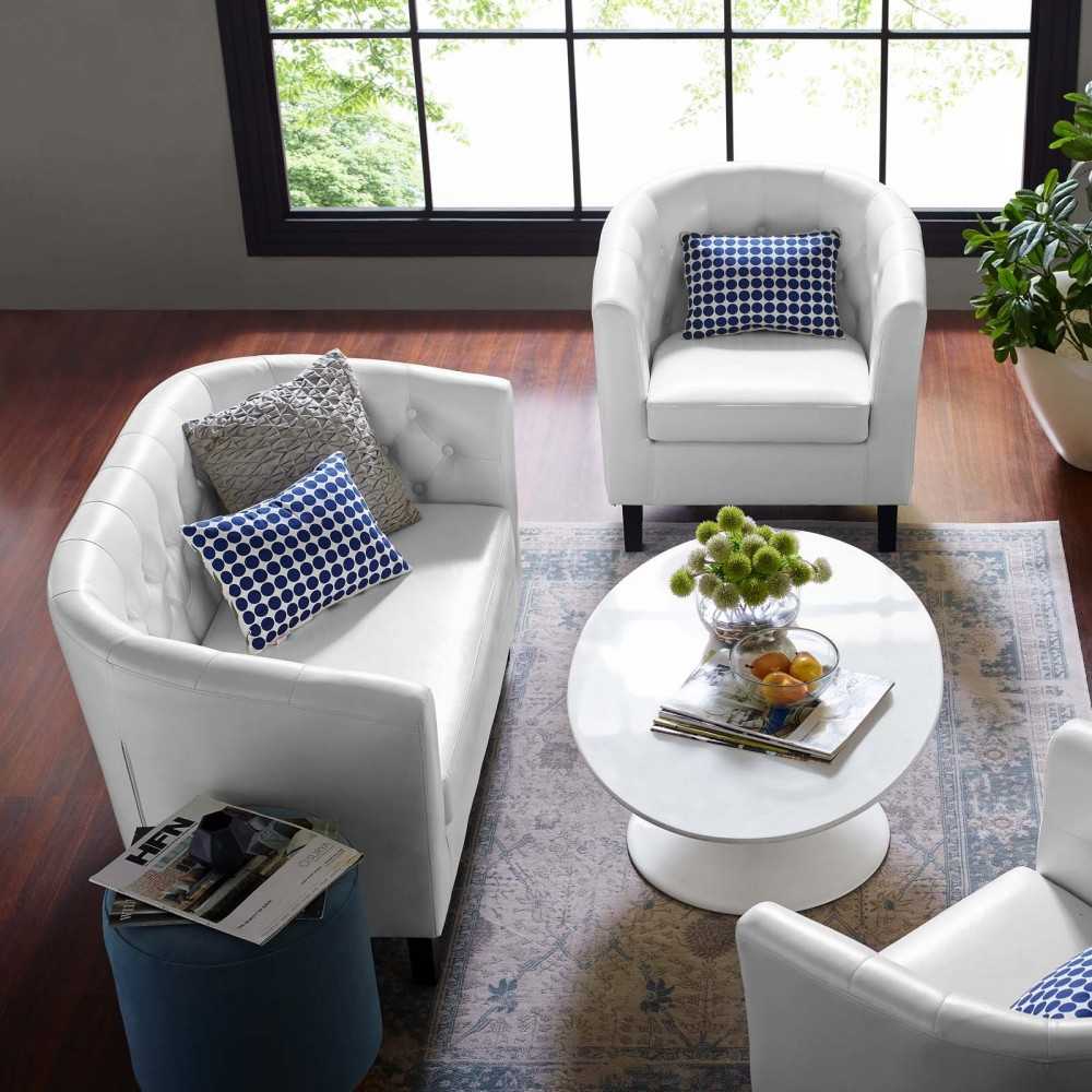 Prospect Upholstered Vinyl Loveseat and Armchair Set, White