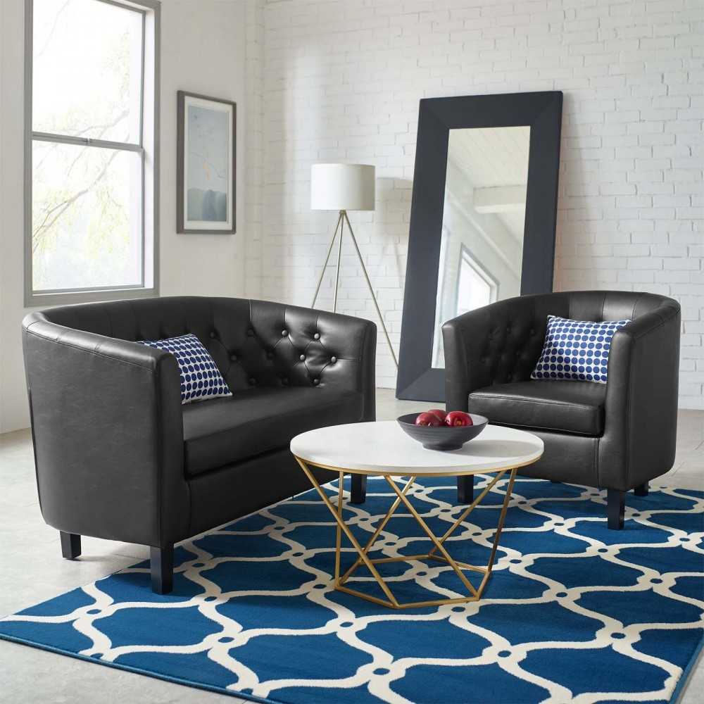 Prospect Upholstered Vinyl Loveseat and Armchair Set, Black