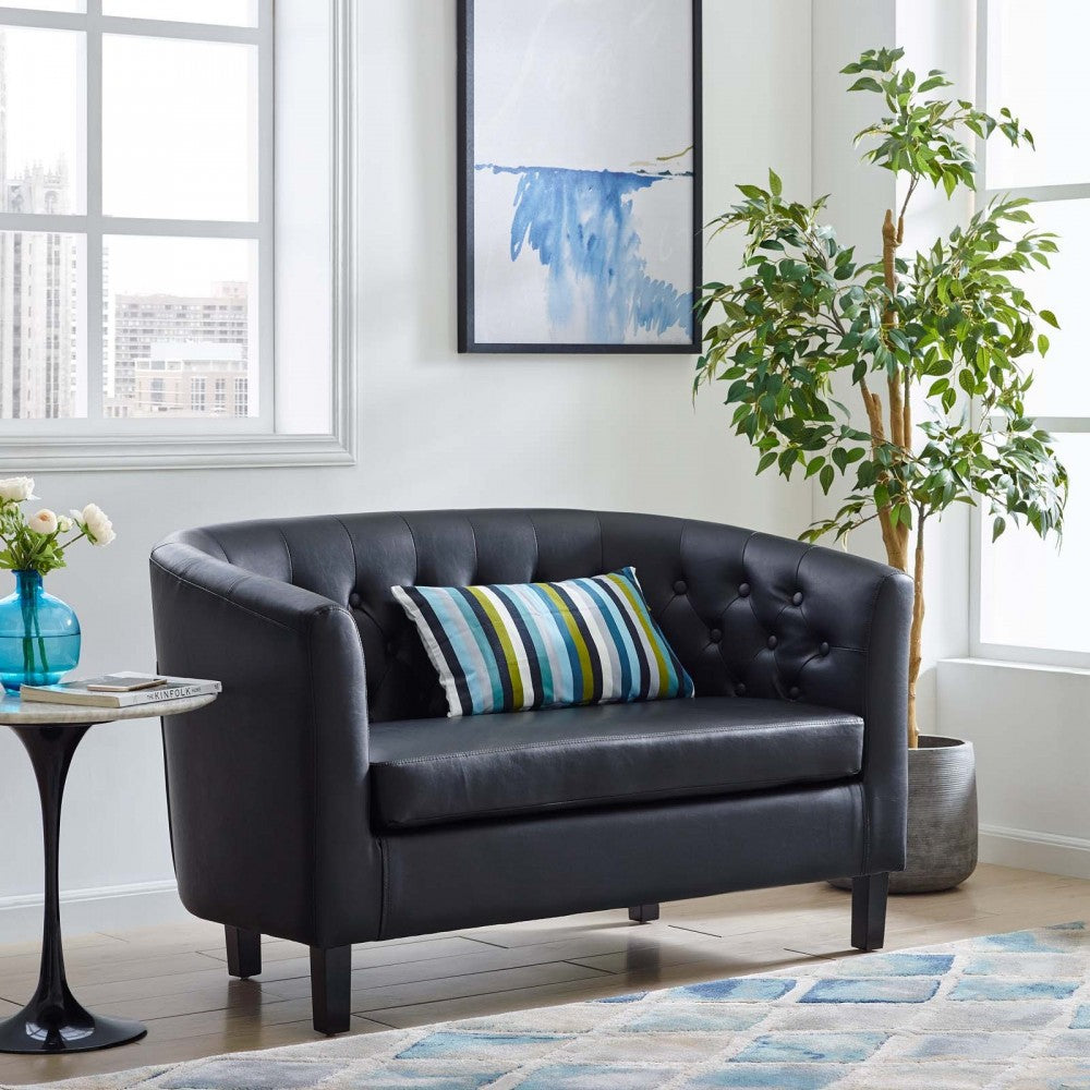 Prospect Upholstered Vinyl Loveseat, Black