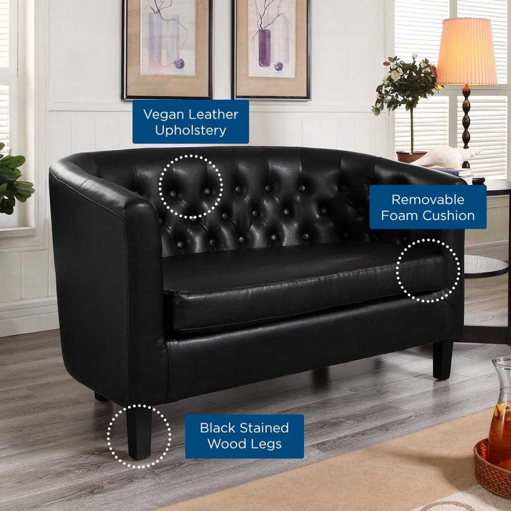 Prospect Upholstered Vinyl Loveseat, Black