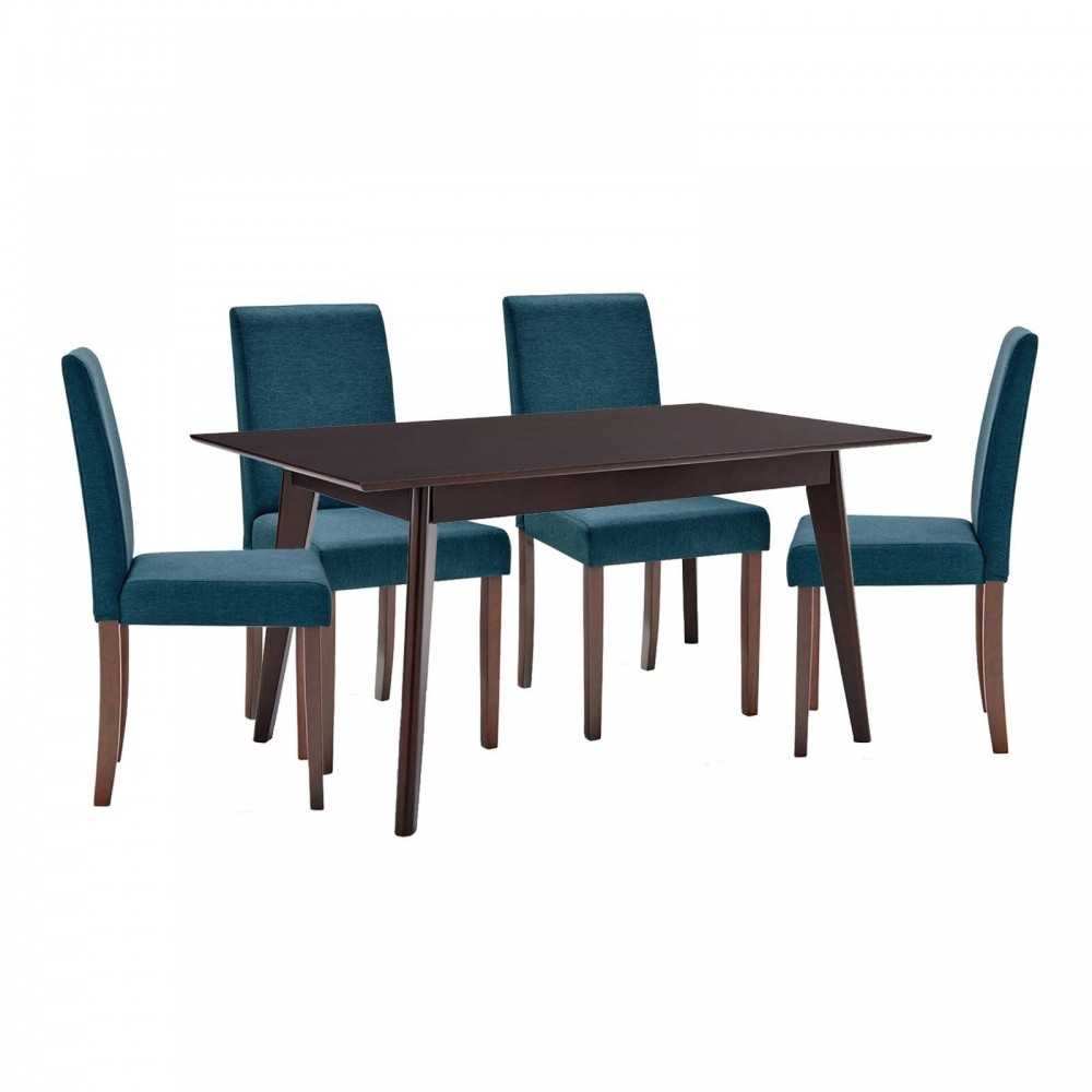 Prosper 5 Piece Upholstered Fabric Dining Set, Cappuccino Blue, EEI-4183-CAP-BLU