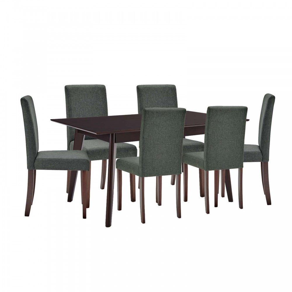 Prosper 7 Piece Upholstered Fabric Dining Set, Cappuccino Gray, EEI-4286-CAP-GRY