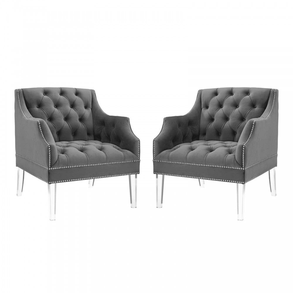 Proverbial Armchair Performance Velvet Set of 2, Gray