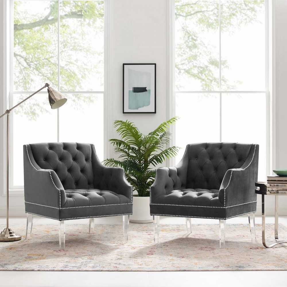 Proverbial Armchair Performance Velvet Set of 2, Gray