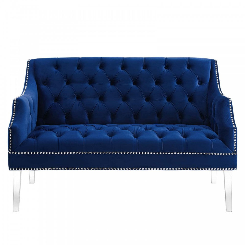 Proverbial Tufted Performance Velvet Loveseat, Navy
