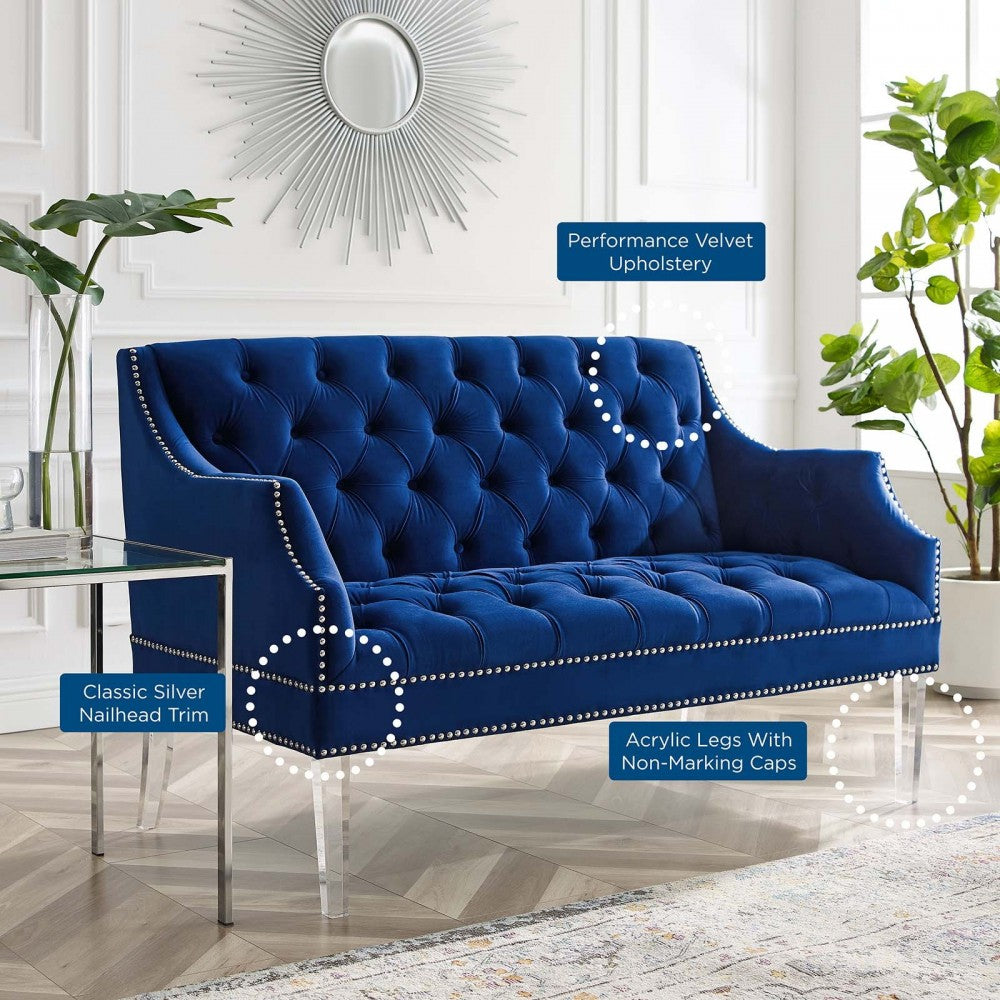 Proverbial Tufted Performance Velvet Loveseat, Navy