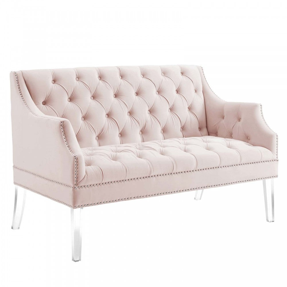 Proverbial Tufted Performance Velvet Loveseat, Pink