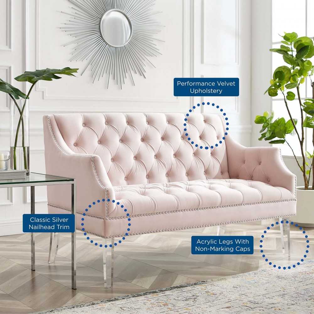 Proverbial Tufted Performance Velvet Loveseat, Pink